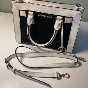 Michael Kors black and white cross body bag with detachable adjustable strap